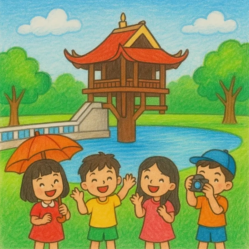 Hình vẽ Chùa Một Cột phù hợp học sinh