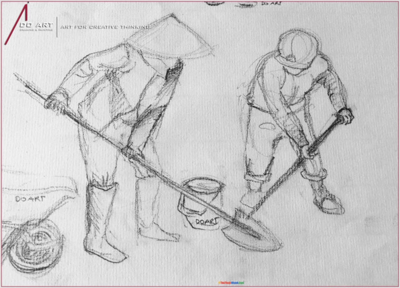 Hình vẽ dáng người đang cúi lao động