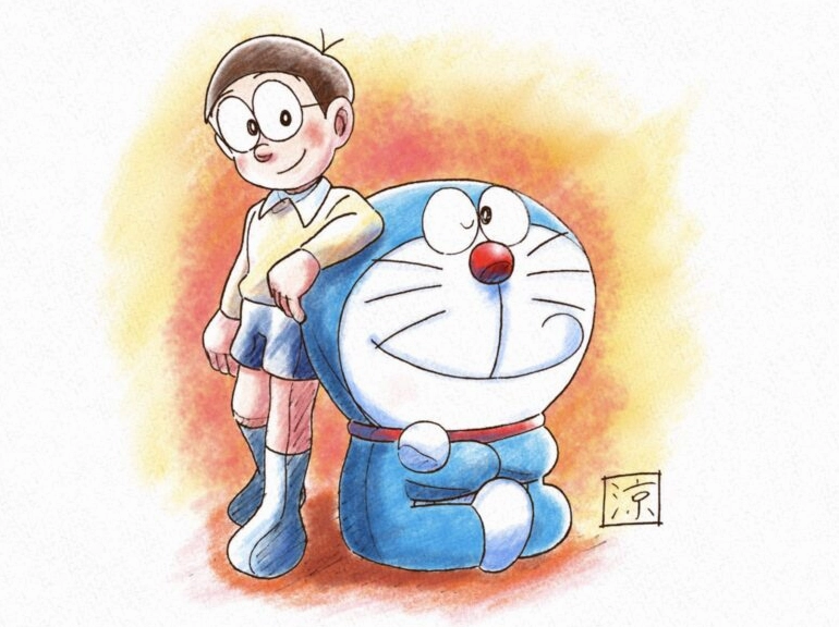 Hình vẽ Doraemon và Nobita cùng nhau