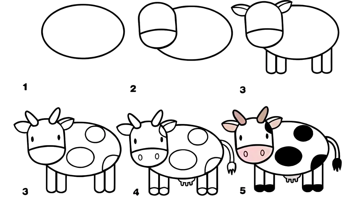 Hướng dẫn cách vẽ con vật bò sữa cute