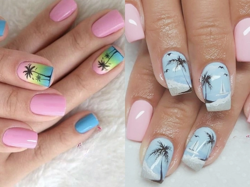 Mẫu nail vẽ đơn giản với hình ảnh cây dừa