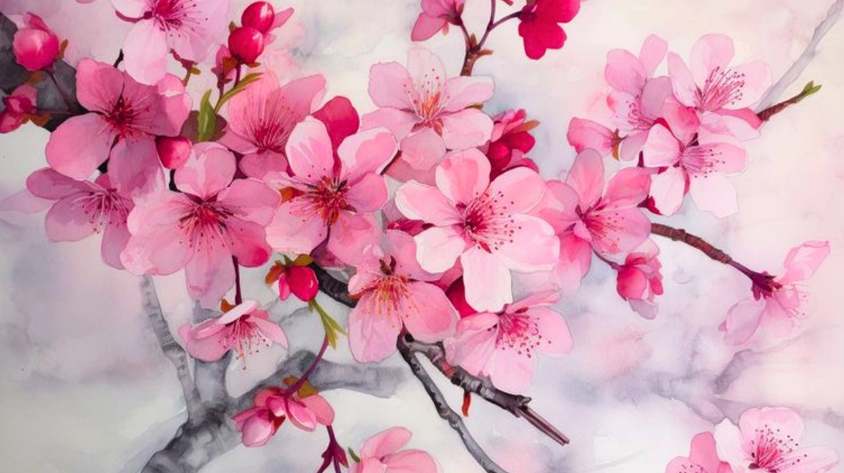 Mẫu tranh vẽ hoa đào đẹp