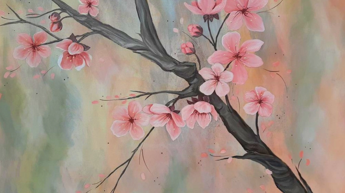 Mẫu tranh vẽ hoa đào đẹp