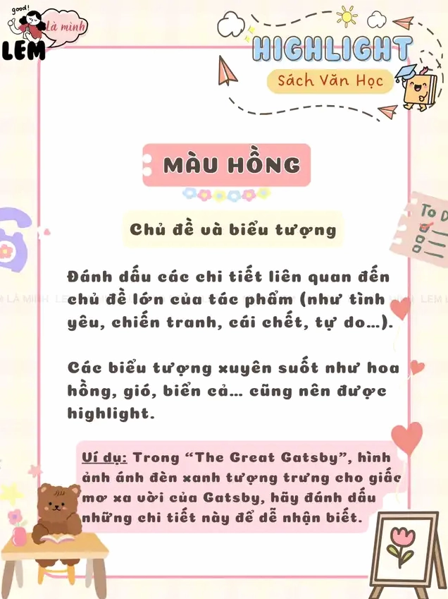 Minh họa cách sử dụng màu sắc trong ghi chú văn học