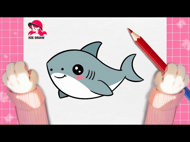 Minh họa cách vẽ cá mập đơn giản với các khối hình cơ bản