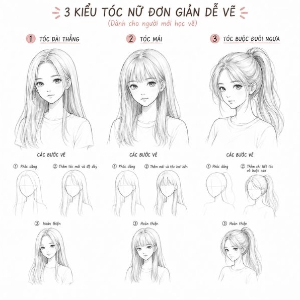 Minh họa cách vẽ mắt trong khuôn mặt nữ đơn giản