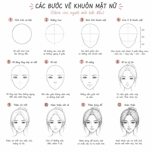 Minh họa tỷ lệ vàng trong cách vẽ khuôn mặt nữ đơn giản