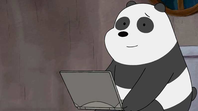 Panda từ We Bare Bears đang selfie với điện thoại