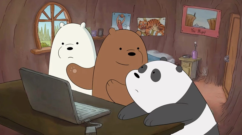 Panda từ We Bare Bears ôm bó hoa