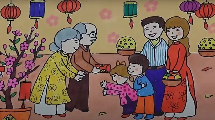 Phác thảo bố cục tranh ngày Tết
