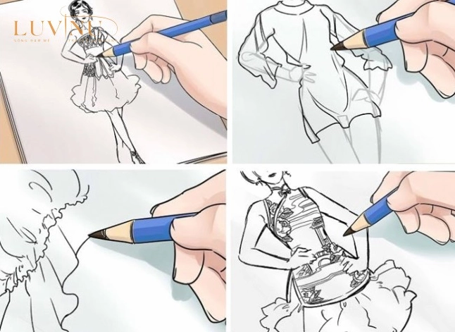 Phác thảo khung xương người trong cách vẽ quần áo bằng bút chì