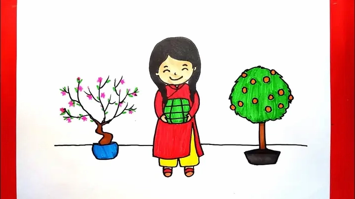 Phong cảnh ngày Tết được vẽ minh họa