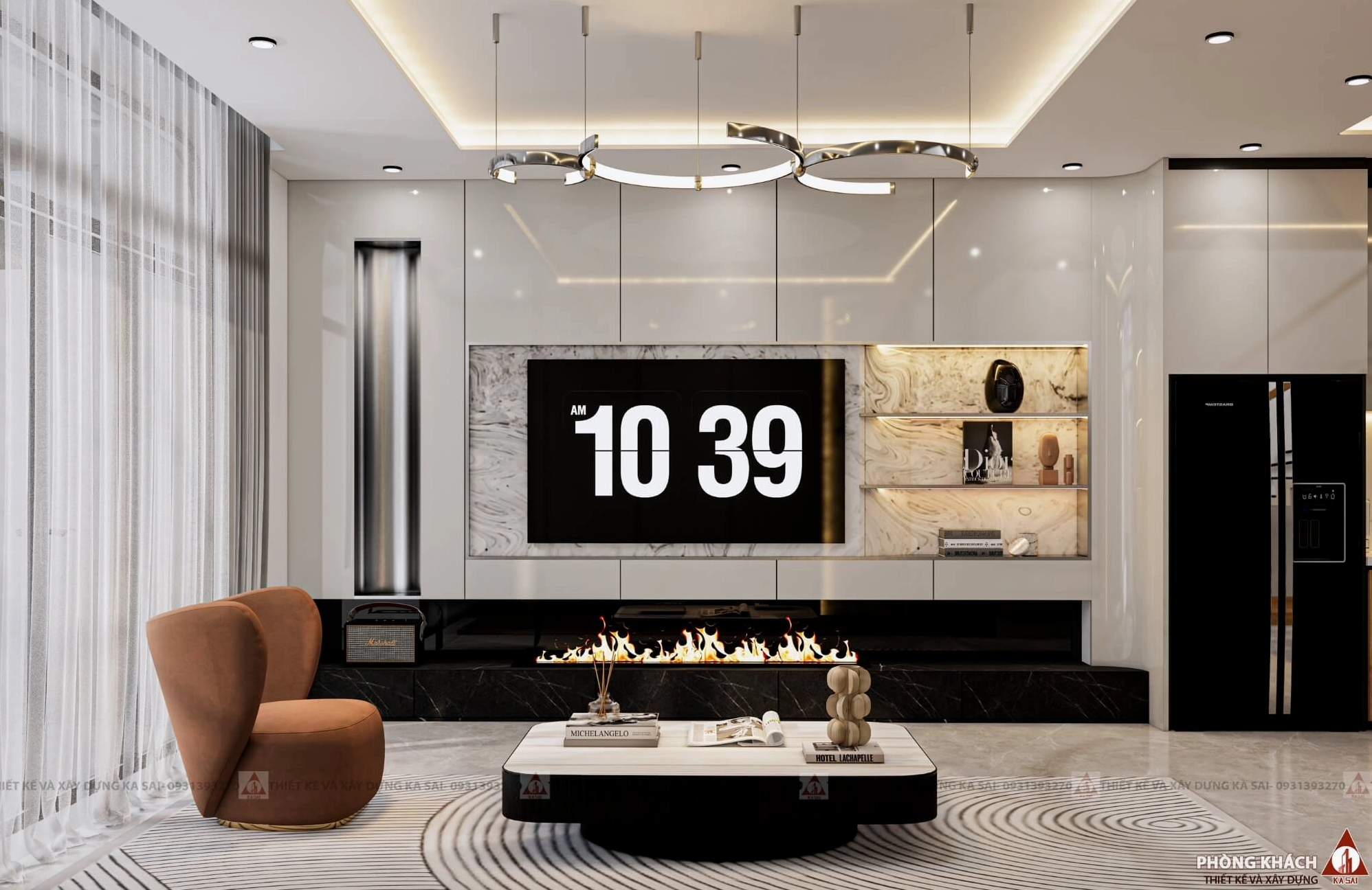 Phòng khách nhà 2 tầng 3 phòng ngủ 5x16m