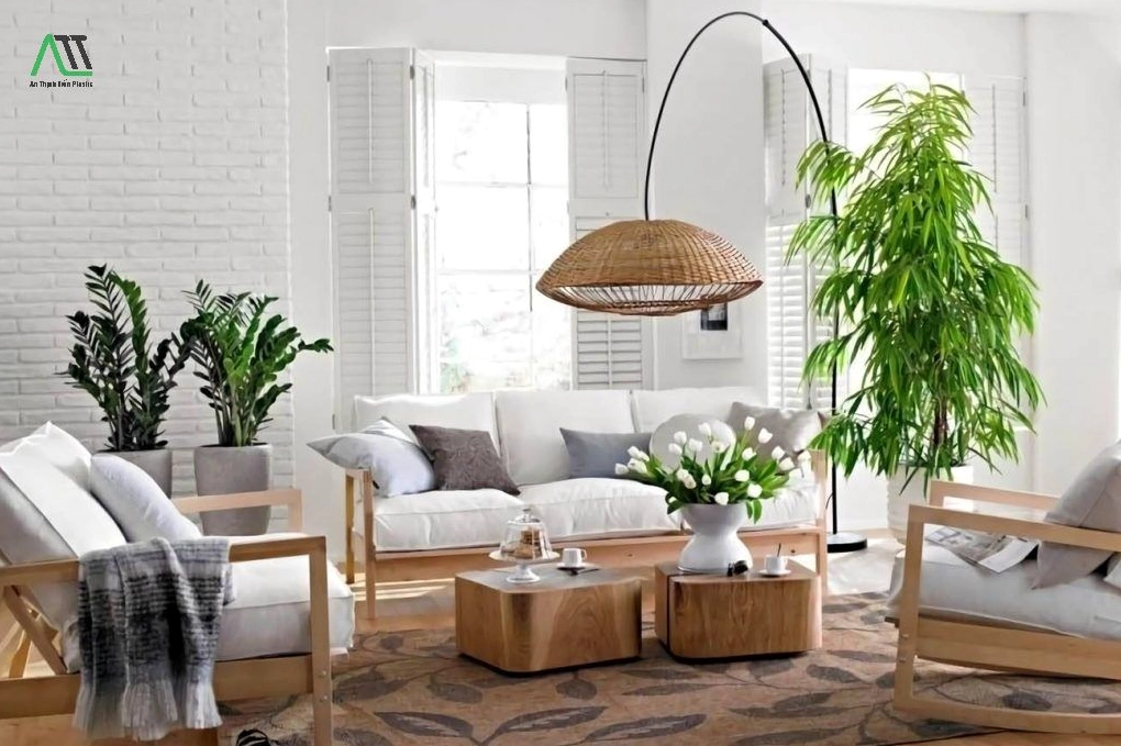 Phòng khách với cách bố trí nội thất hài hòa và màu sắc trang nhã