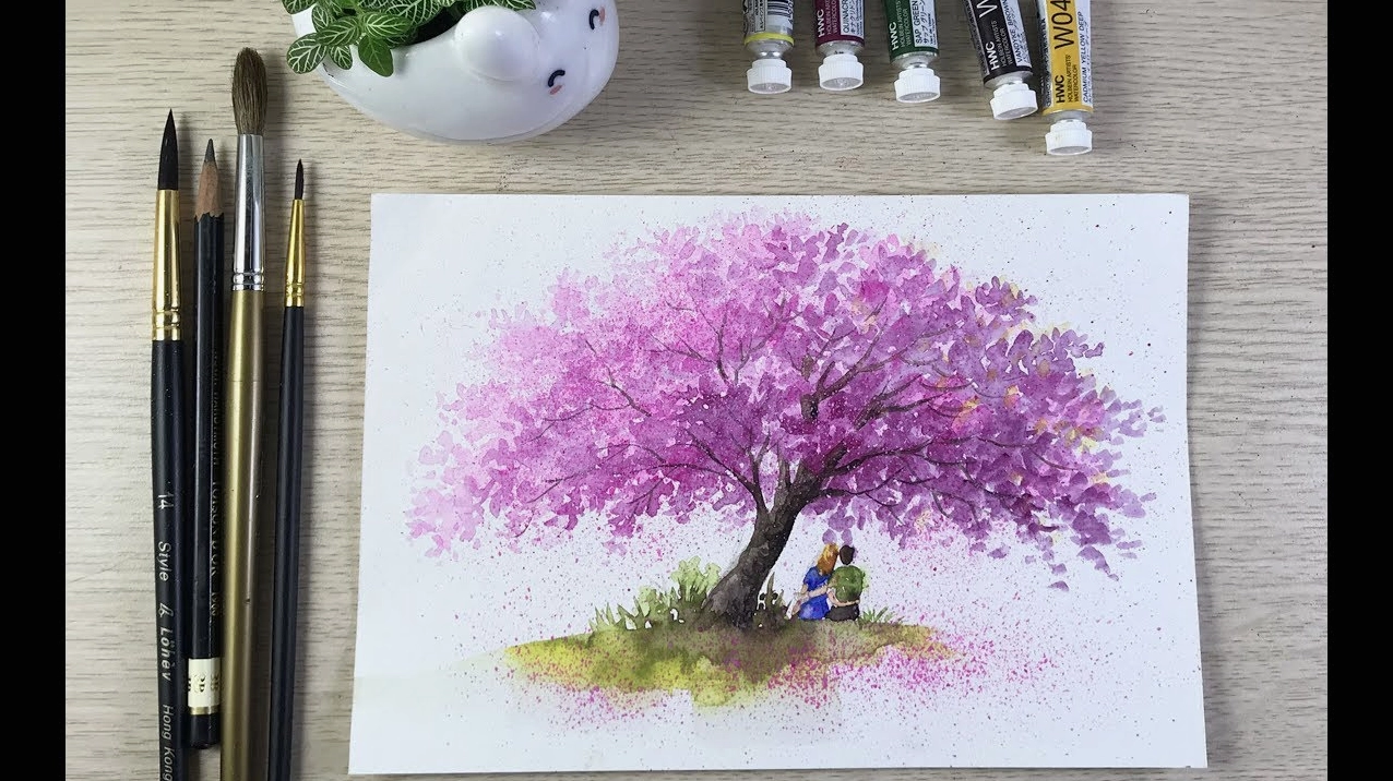 Tạo khối và độ sâu cho cánh hoa đào bằng bút chì