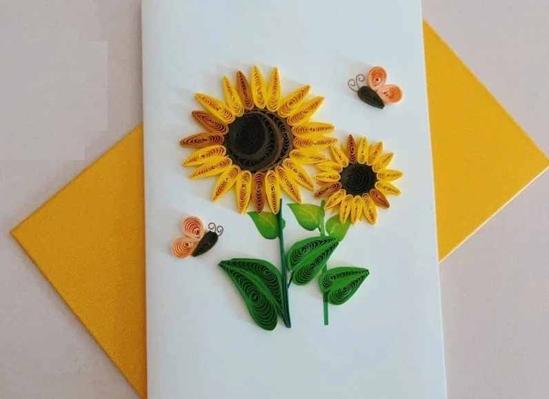 Thiệp Quilling giấy xoắn Handmade hình hoa hướng dương
