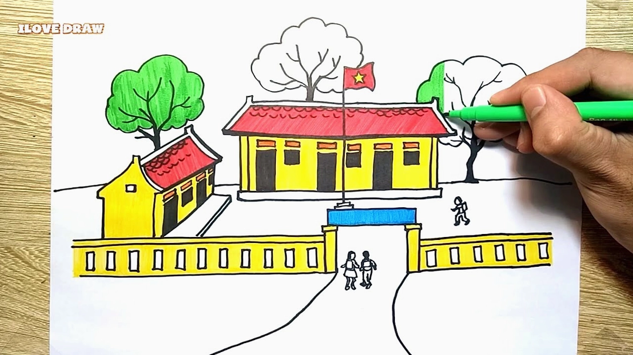Tô bóng cho ngôi trường để tạo chiều sâu