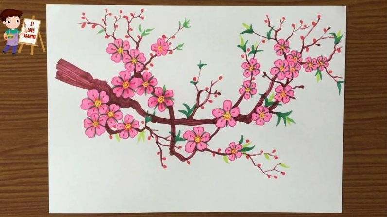 Tô màu hoàn chỉnh bức tranh vẽ cành Đào