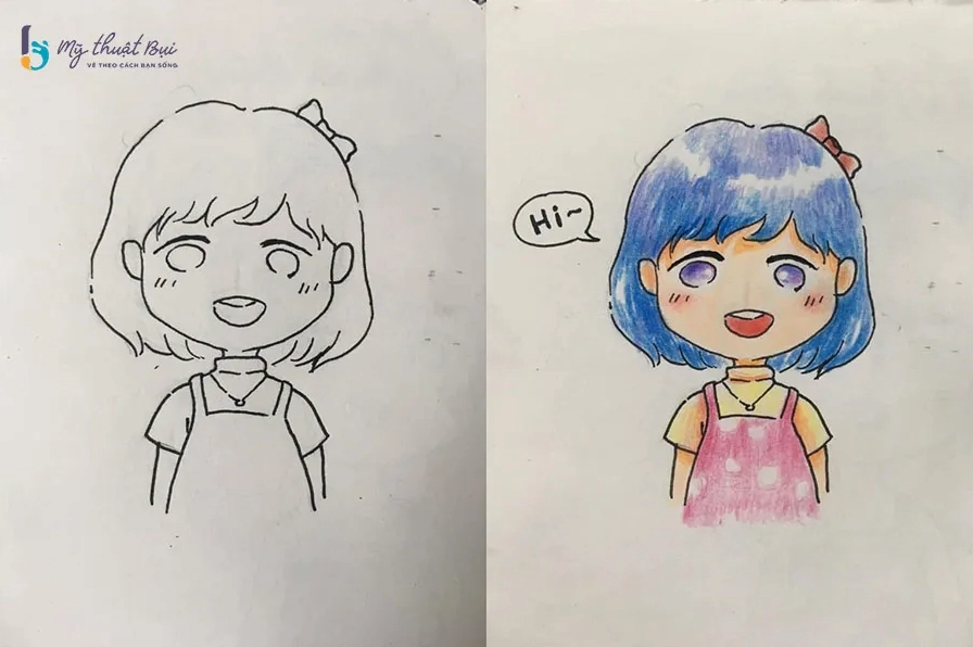 Tô màu và hoàn thiện hình vẽ Chibi nữ