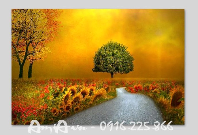 Tranh canvas nghệ thuật con đường hoa hướng dương với màu sắc rực rỡ