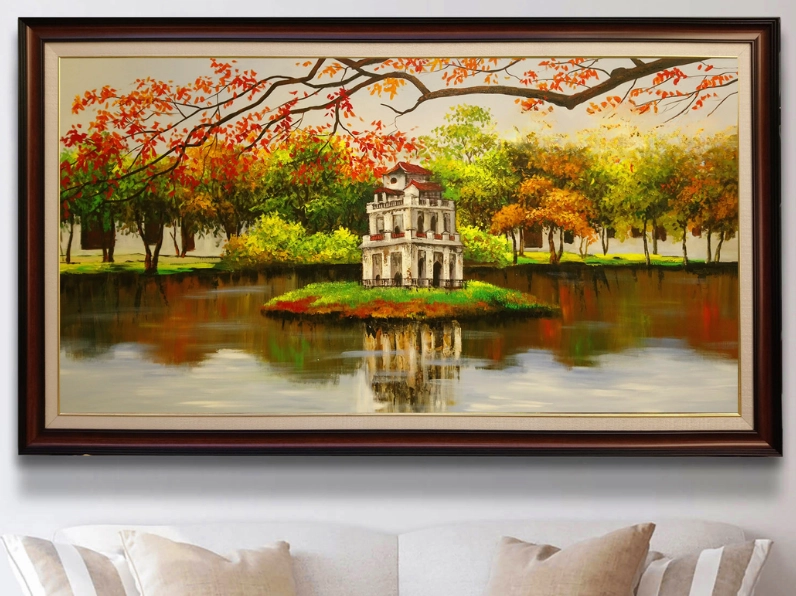 Tranh Hồ Gươm bằng chất liệu sơn dầu