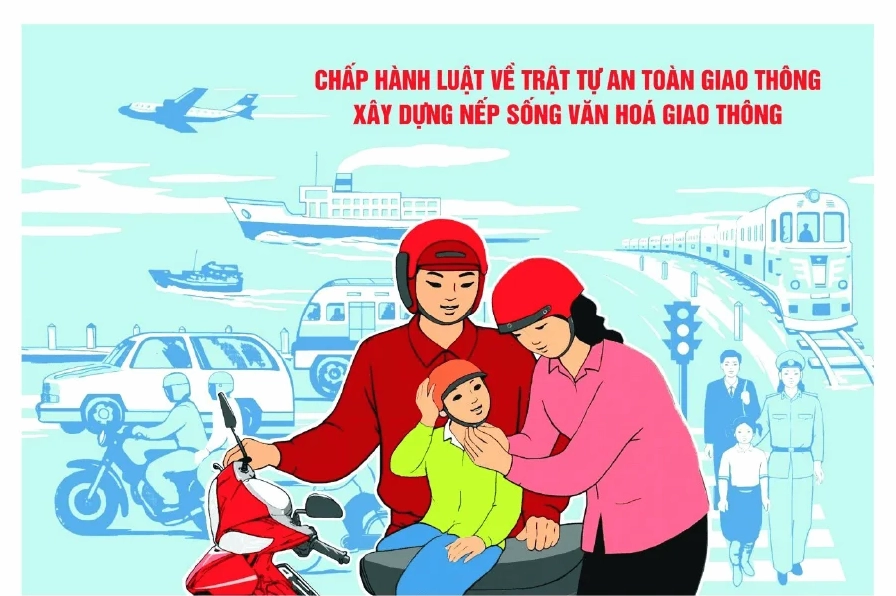 Tranh vẽ an toàn giao thông khuyến khích đội mũ bảo hiểm