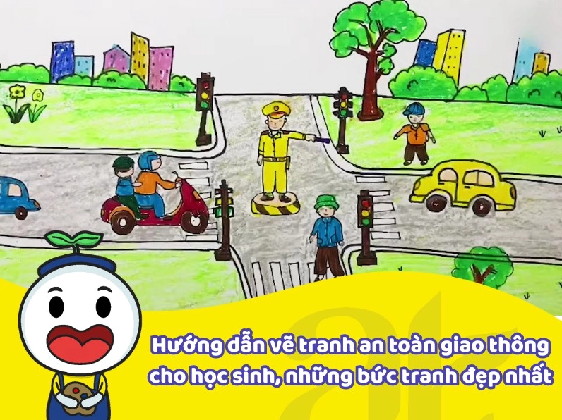 Tranh vẽ an toàn giao thông minh họa quy tắc giao thông cơ bản