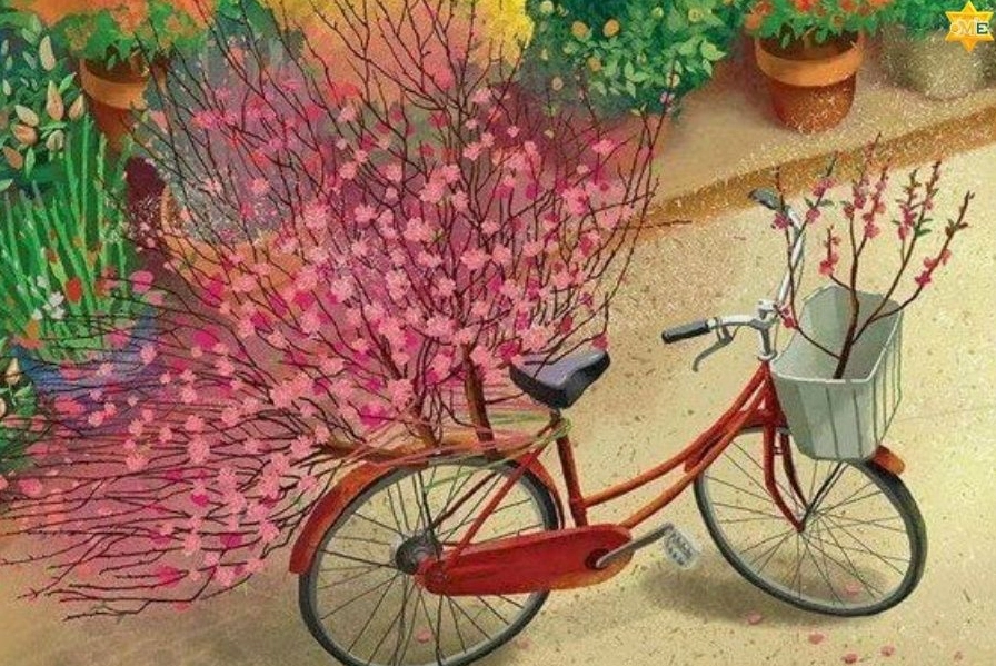 Tranh vẽ cây đào ngày Tết