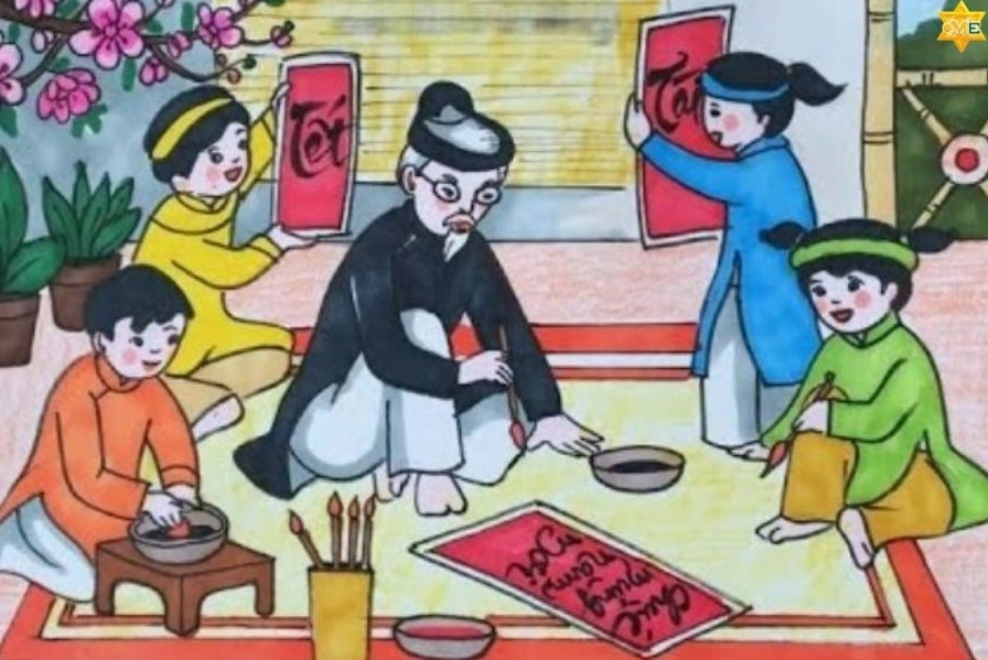 Tranh vẽ chóe đựng mứt Tết