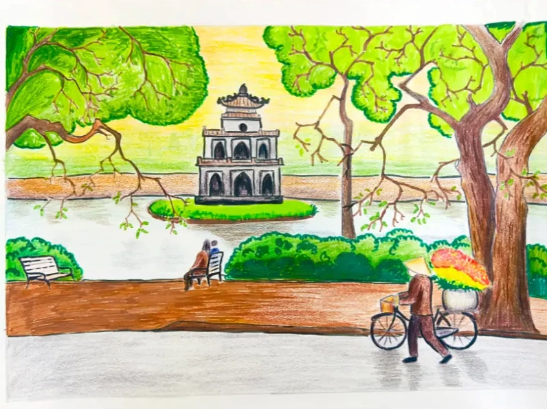 Tranh vẽ danh lam thắng cảnh Hà Nội - Hồ Gươm