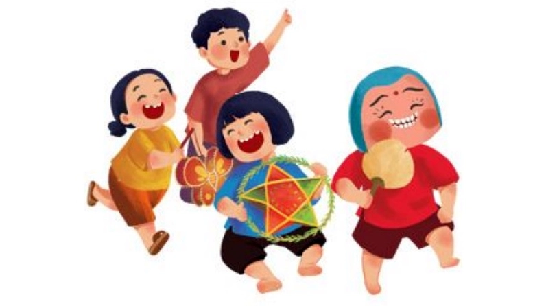 Tranh vẽ rước đèn Trung Thu vui nhộn