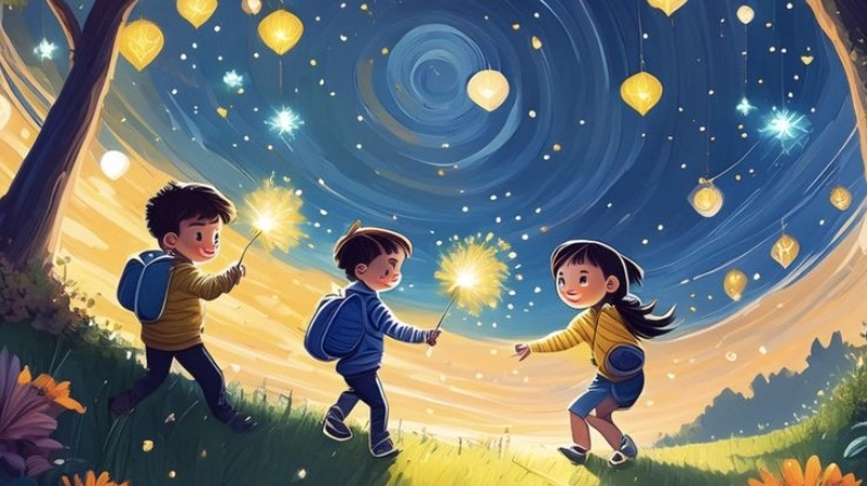 Tranh vẽ rước đèn Trung Thu vui nhộn