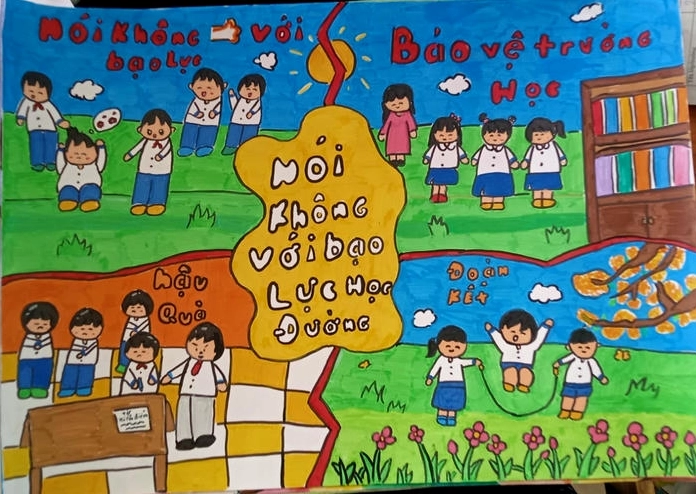Tranh vẽ về vấn đề bạo lực học đường