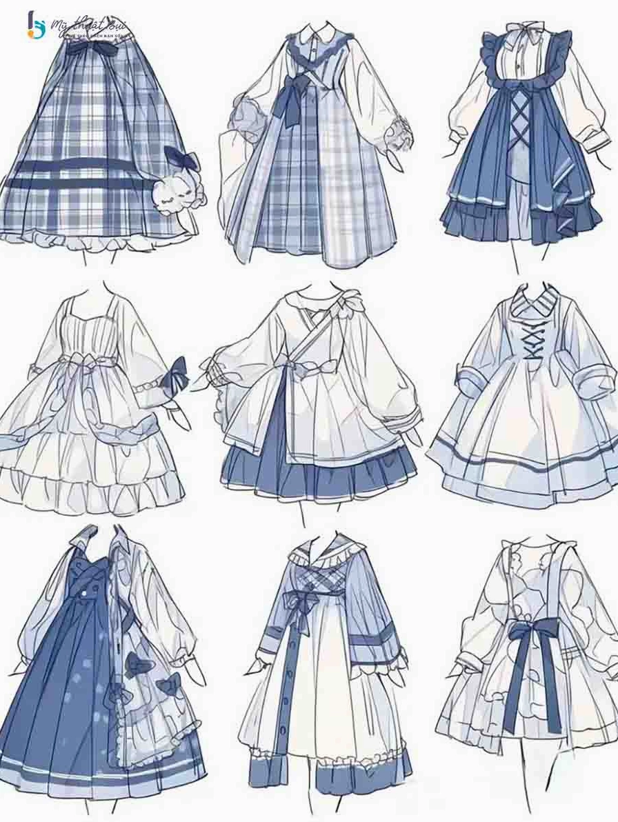 Vẽ các chi tiết đơn giản và dễ thương cho váy anime.