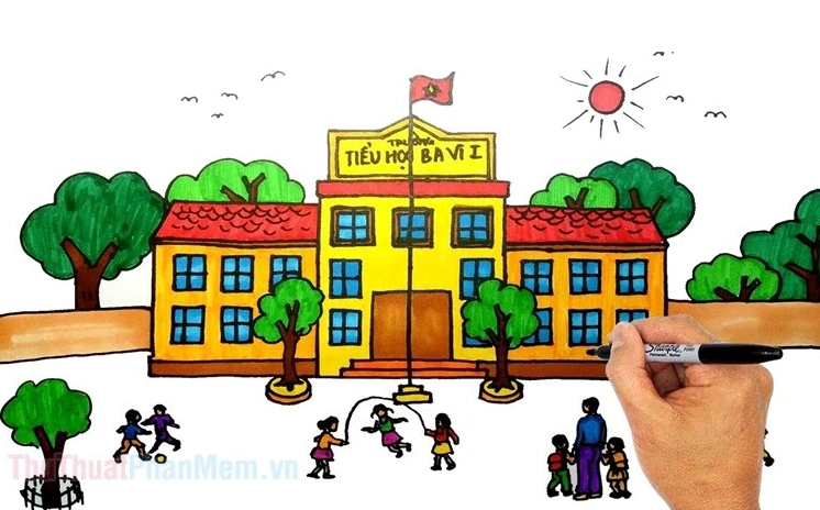 Vẽ chi tiết cửa sổ và cửa ra vào cho ngôi trường tiểu học