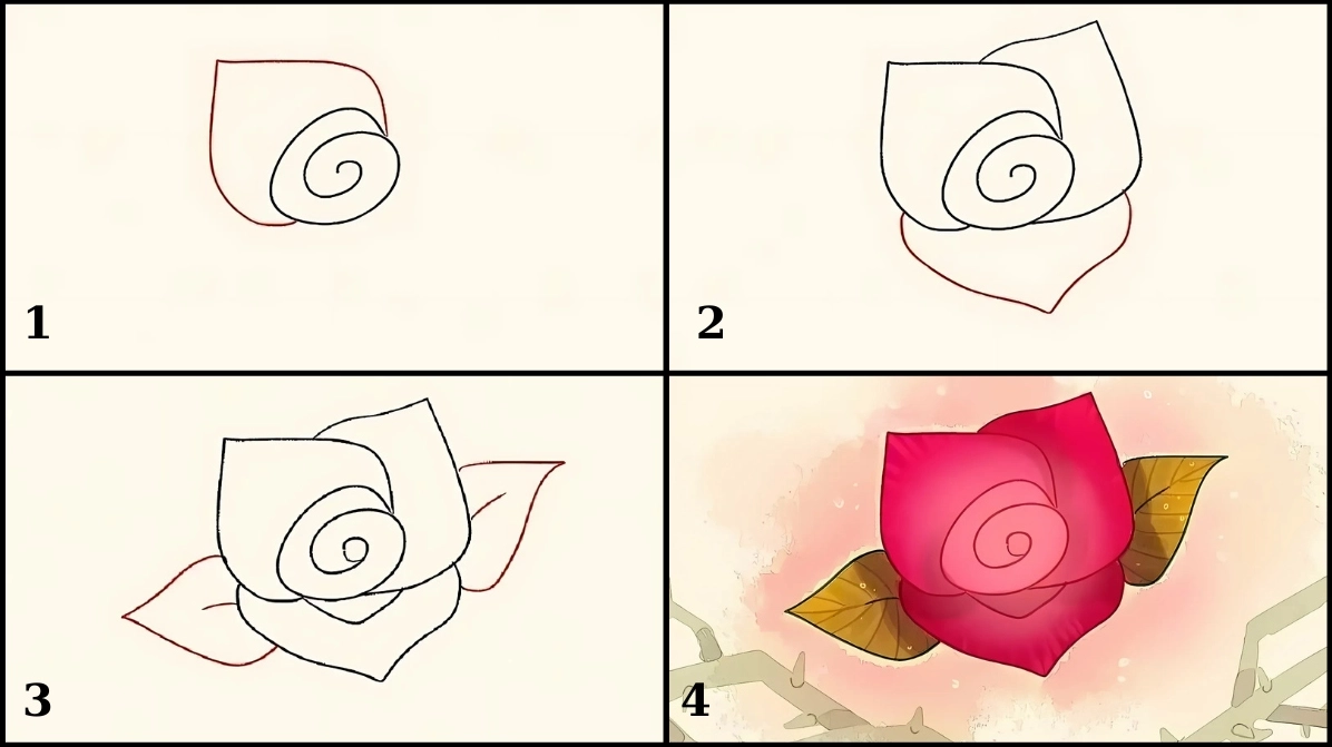Vẽ hoa hồng hình ốc xoắn