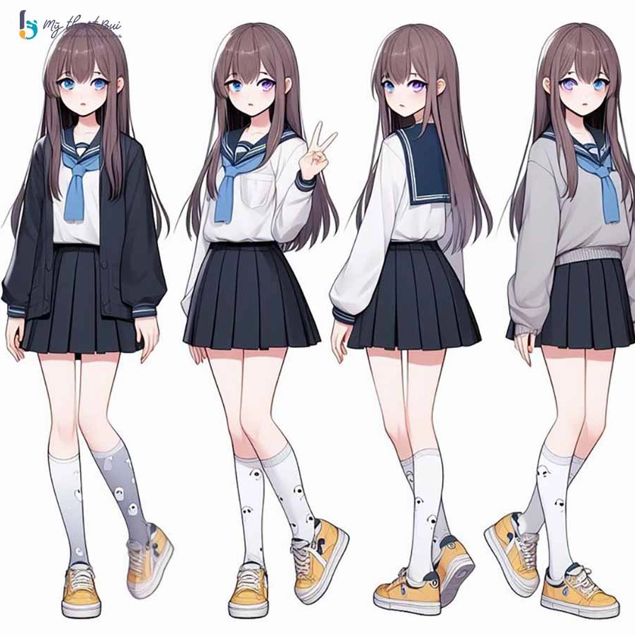 Vẽ mẫu váy học sinh anime đơn giản.