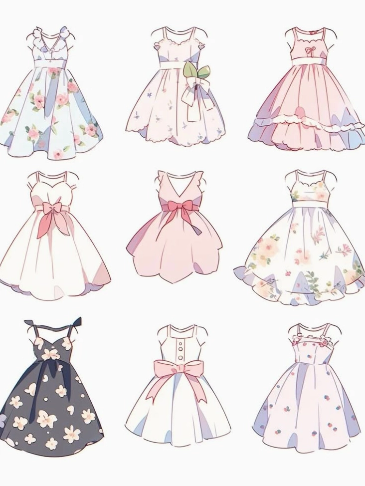 Vẽ một chiếc váy anime dễ thương với nhiều chi tiết.