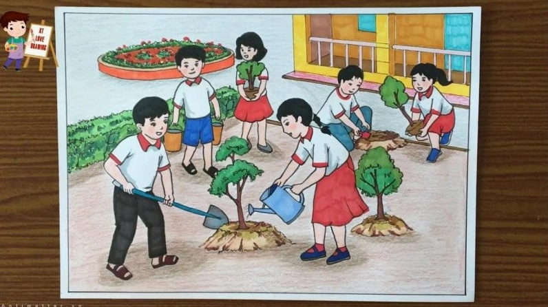 Vẽ tranh công viên xanh trường em, một ví dụ về cảnh quan đô thị