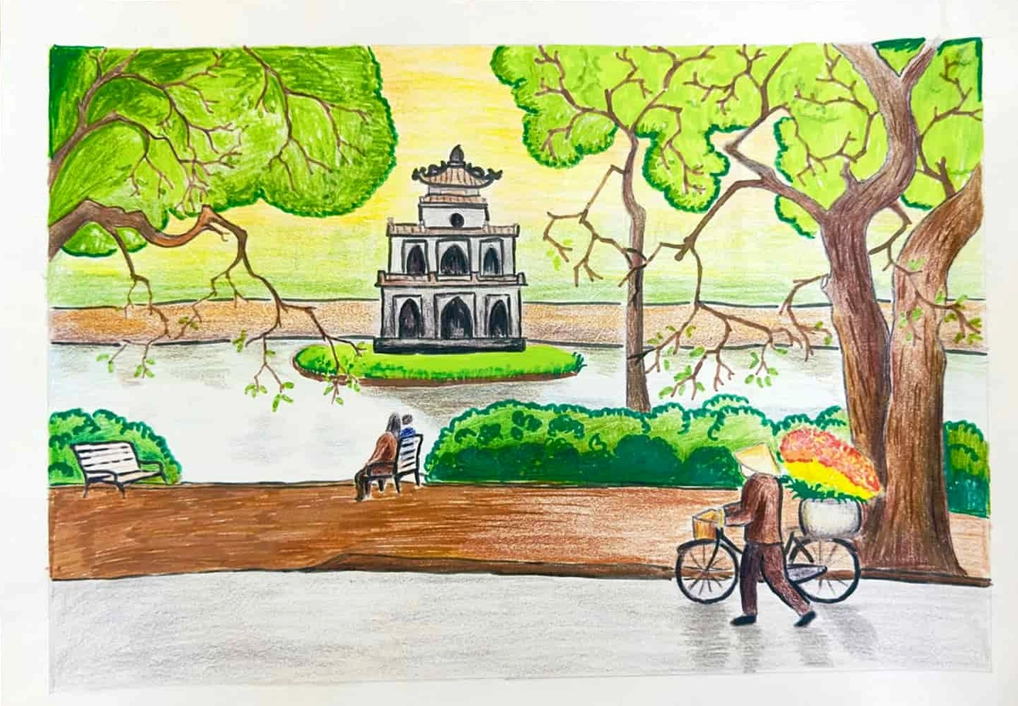 Vẽ tranh hồ gươm thơ mộng