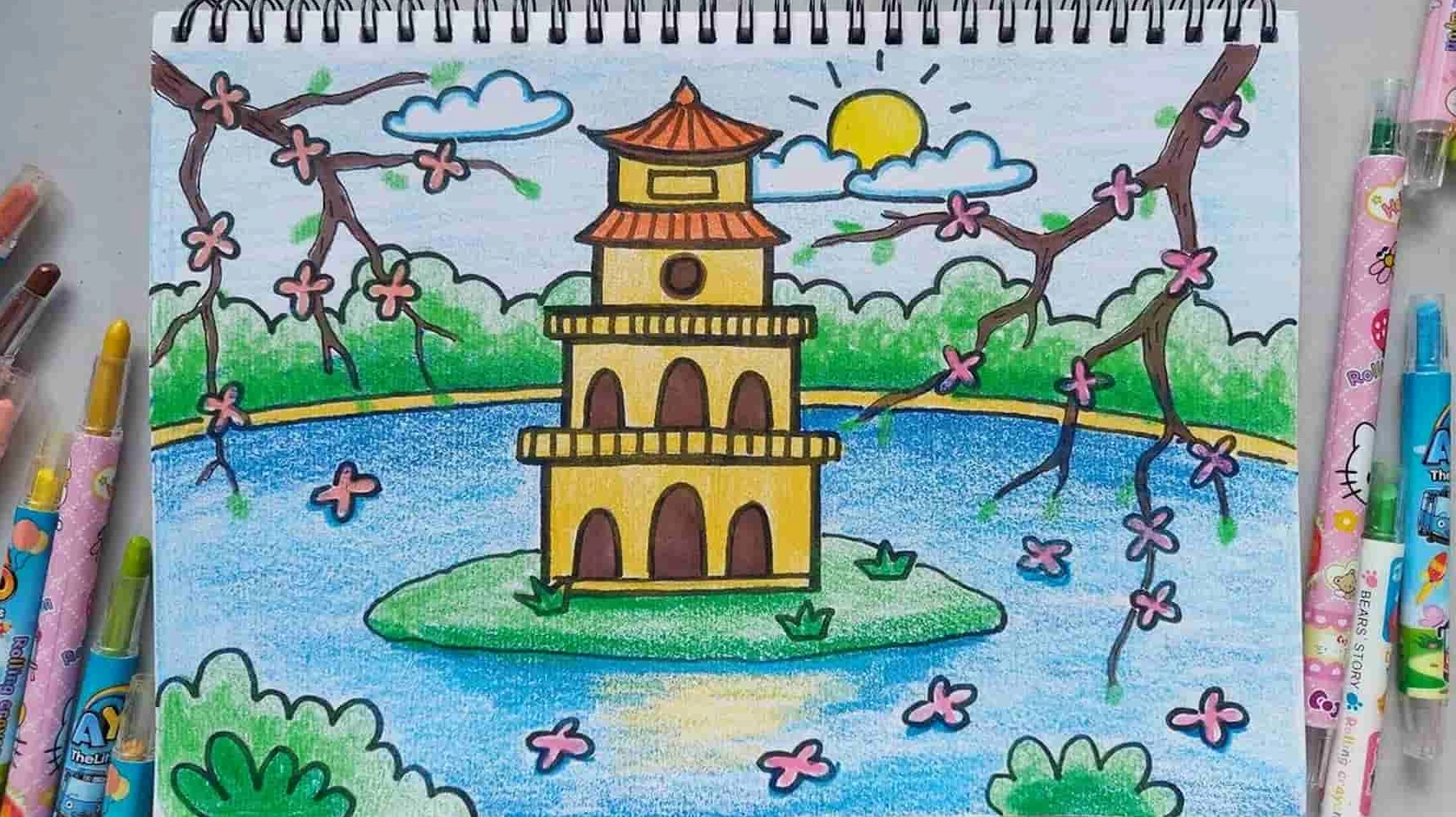 Vẽ tranh hồ gươm xanh mát