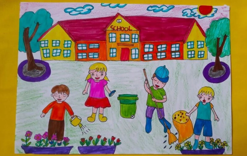 Vẽ tranh ngôi trường mơ ước đẹp đơn giản