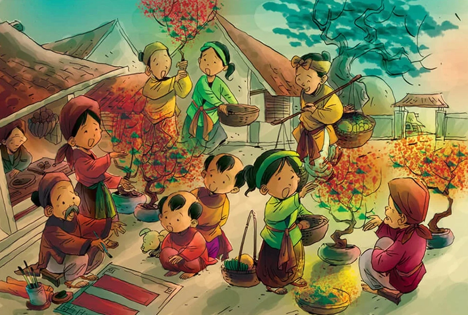 ve tranh ve de tai ngay tet