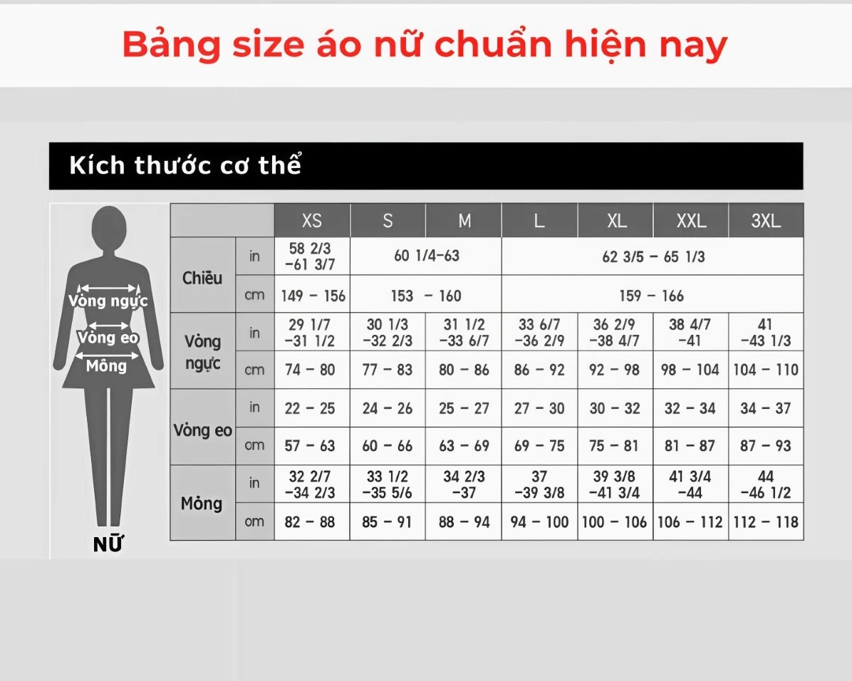 Bảng size áo nữ