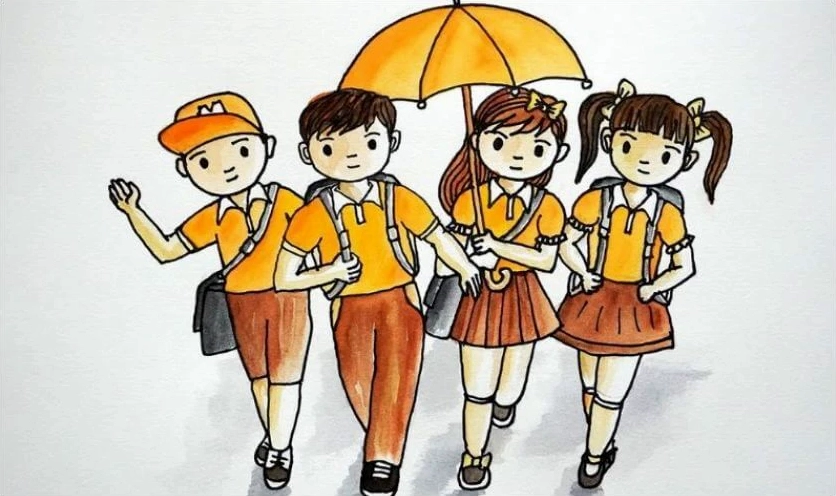 Các bạn học sinh đi đến lớp
