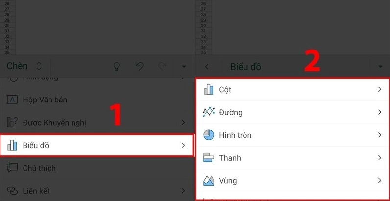 Các bước chỉnh sửa biểu đồ Excel trên điện thoại