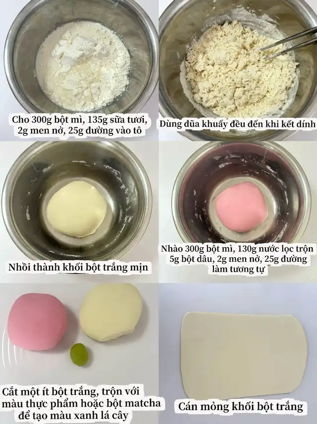 Các bước chuẩn bị bột cho Baby Three hình dâu tây