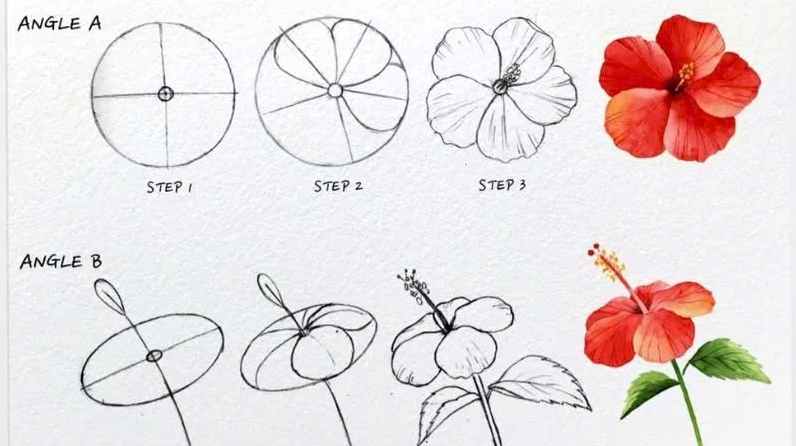 Cách vẽ hoa Dâm Bụt