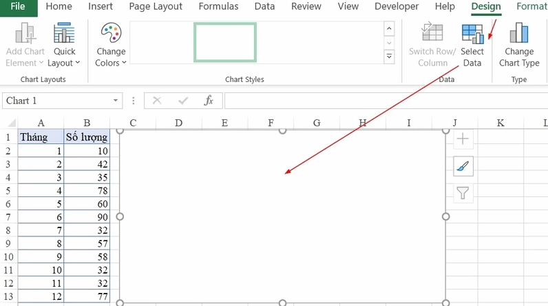 Chọn vùng dữ liệu để vẽ biểu đồ Excel