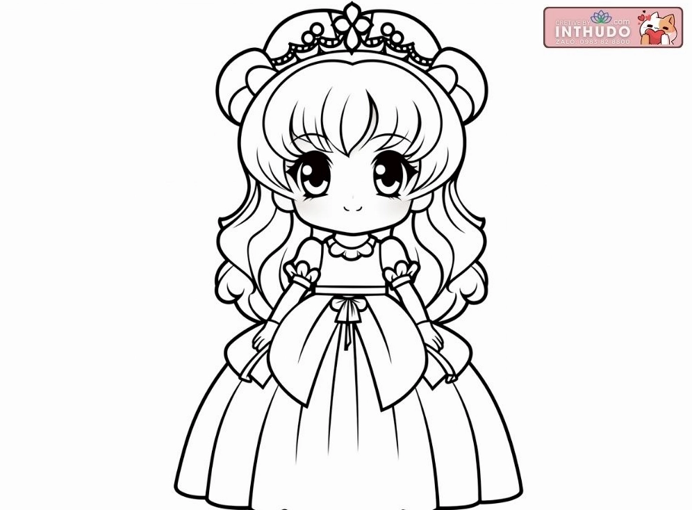 Hình công chúa chibi dễ thương cute đơn giản cho các bé tập tô màu